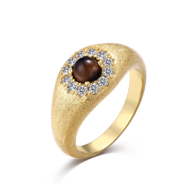 925 Sterling Silver 22K Gold Plated Cubic Zirconia Ring