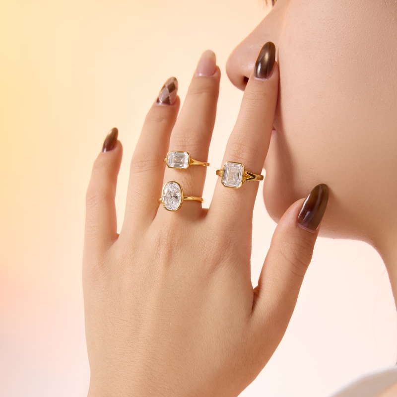 925 Sterling Silver 18K Gold Plated Cubic Zirconia Ring
