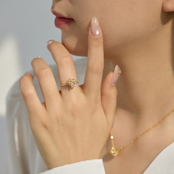 925 Sterling Silver 18K Gold Plated Cubic Zirconia Heart Ring
