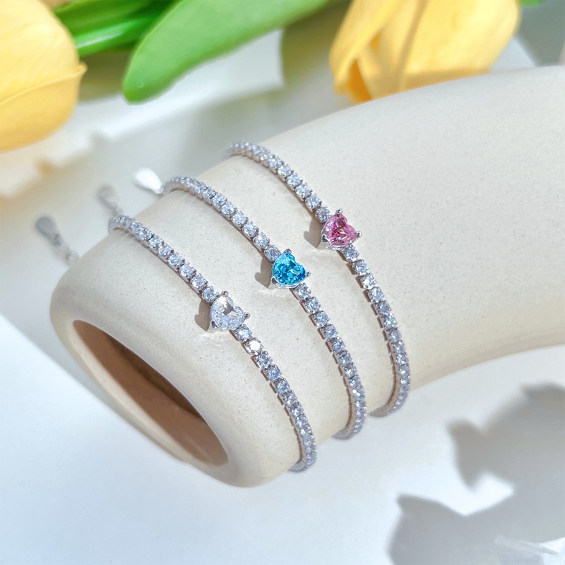 925 Sterling Silver Cubic Zirconia Heart Bracelet