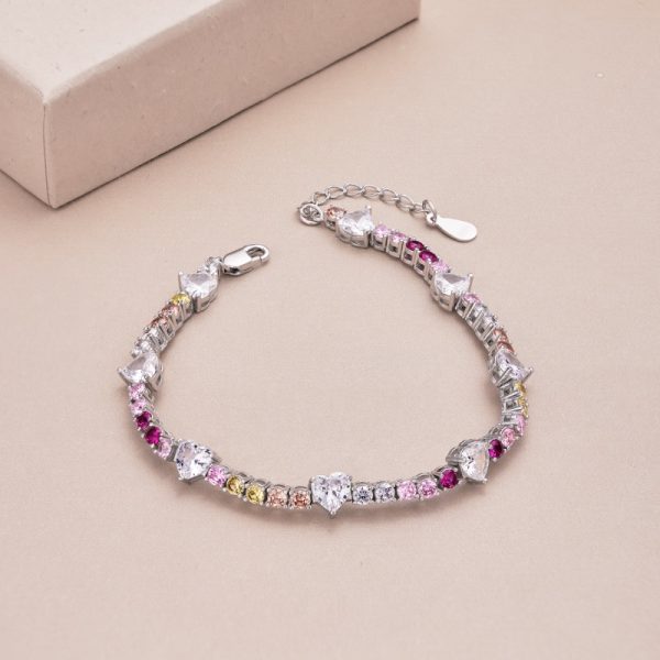 925 Sterling Silver Cubic Zirconia Heart Bracelet
