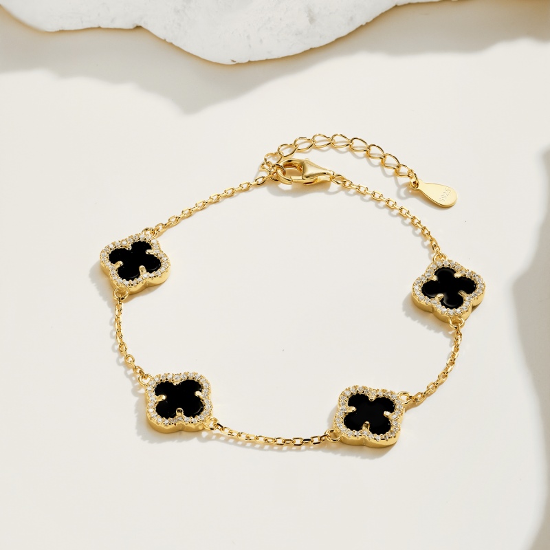 925 Sterling Silver 18K Plated Black Agate Bracelet