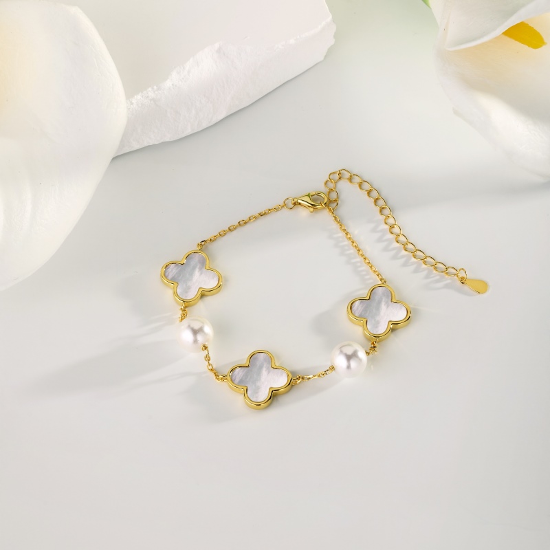 925 Sterling Silver 18K Gold Plated White Shell Bracelet