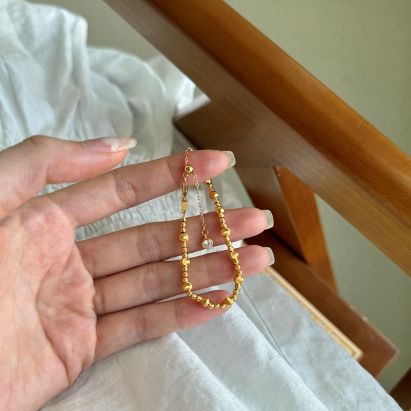 925 Sterling Silver Gold Plated Cat Eye Bead Bracelet - Image 5