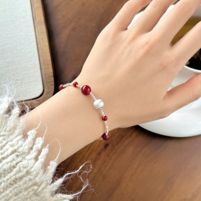 925 Sterling Silver Red Agate Bracelet - Image 3