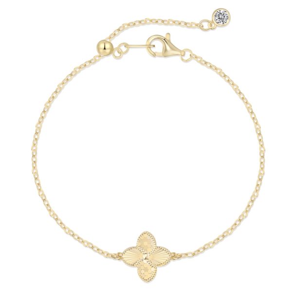 925 Sterling Silver 14K Plated Four Leaf Clover Bracelet