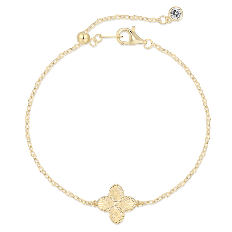 925 Sterling Silver 14K Plated Four Leaf Clover Bracelet