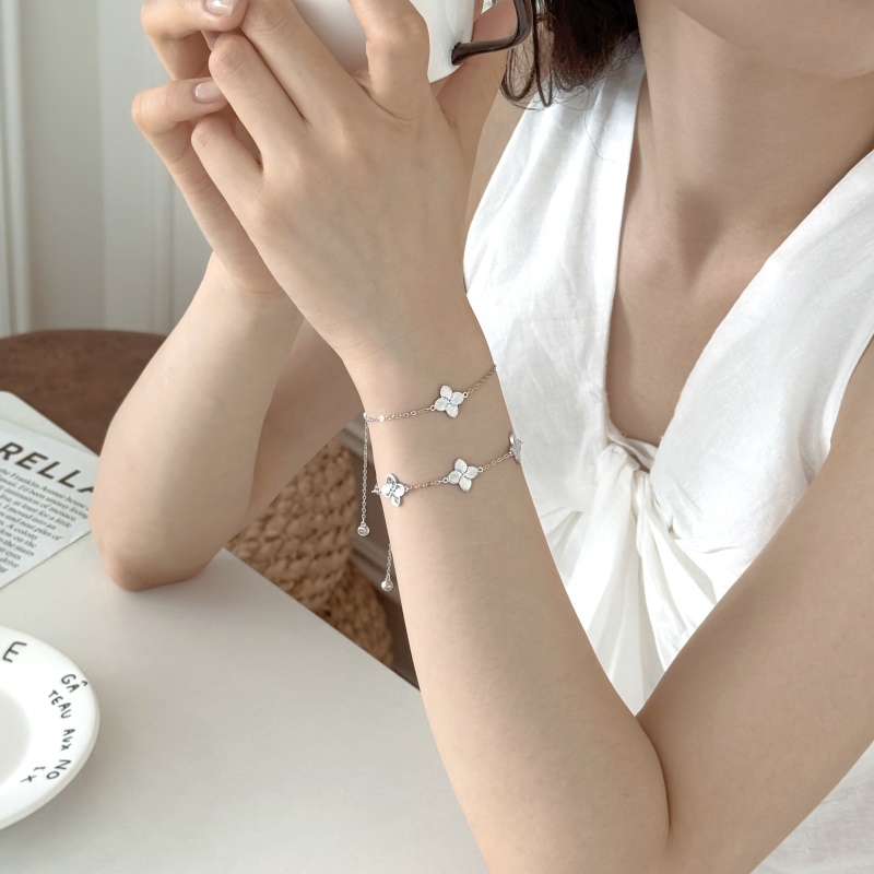 925 Sterling Silver 14K Plated Four Leaf Clover Bracelet - Image 3