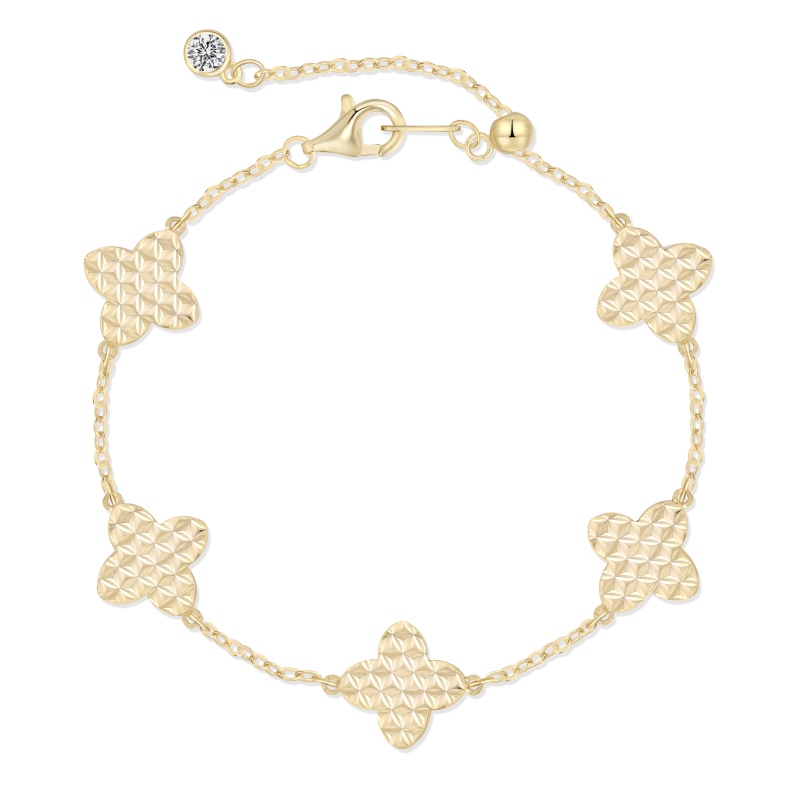 925 Sterling Silver 14K Plated Four Leaf Clover Bracelet - Image 2