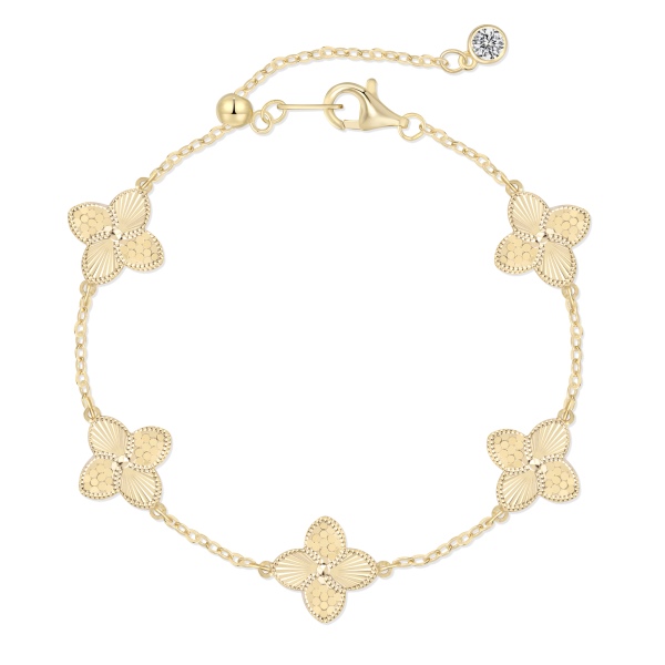 925 Sterling Silver 14K Plated Four Leaf Clover Bracelet - Image 4