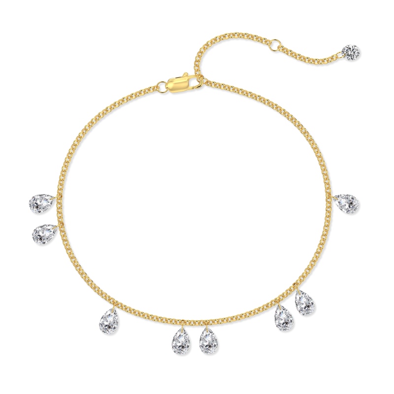 925 Sterling Silver 18K Gold Plated Cubic Zirconia Pear Cut Bracelet