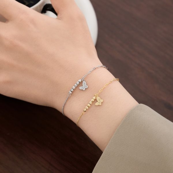 925 Sterling Silver 14K Heart Honeycomb Butterfly Bracelet