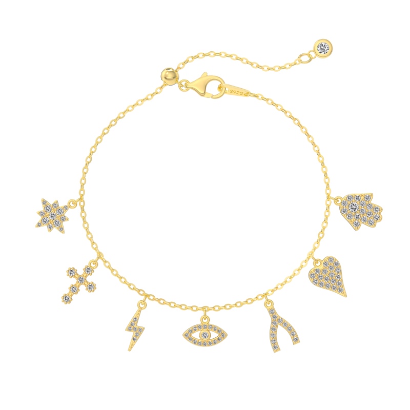 925 Sterling Silver 18K Gold Plated Cubic Zirconia Bracelet