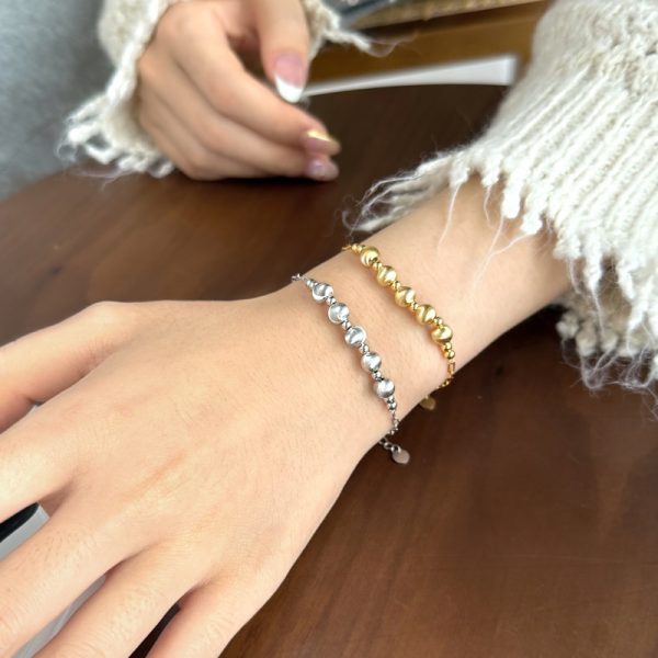 925 Sterling Silver 18K Gold Plated Cat's Eye Bead Bracelet