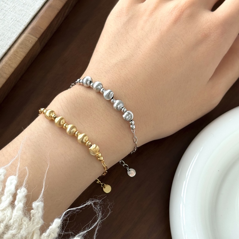 925 Sterling Silver Simple Fashion Cat Eye Bead Cross Chain Bracelet