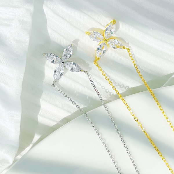 925 Sterling Silver Cubic Zirconia Marquise Cut Necklace - Image 4