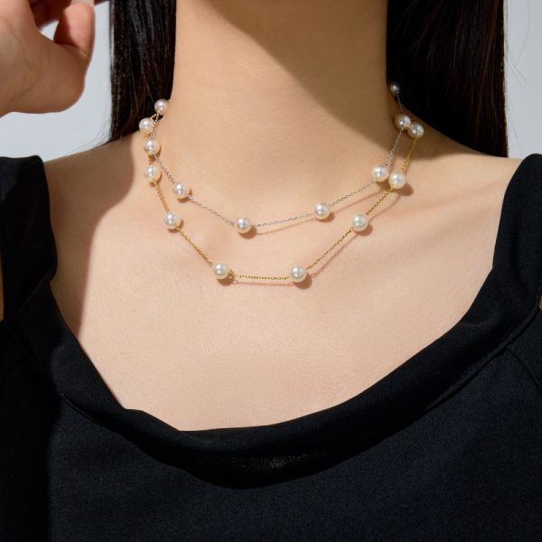 925 Sterling Silver 18K Gold Plated Pearl Necklace