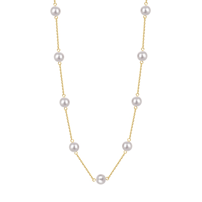 925 Sterling Silver 18K Gold Plated Pearl Necklace - Image 2