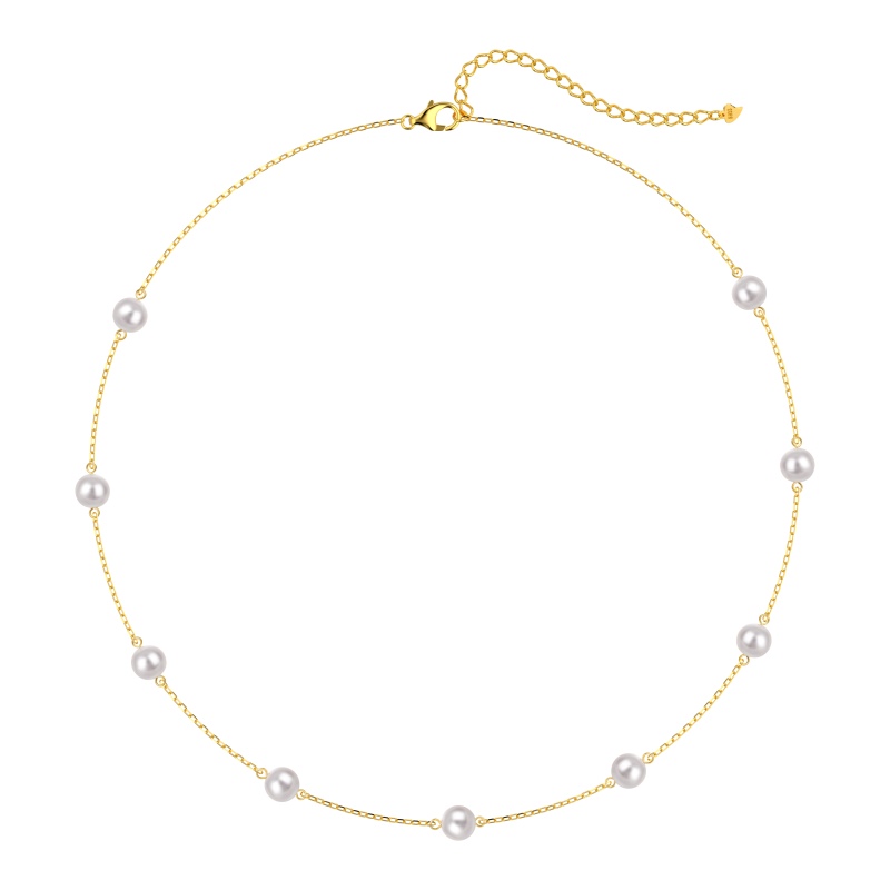 925 Sterling Silver 18K Gold Plated Pearl Necklace - Image 3
