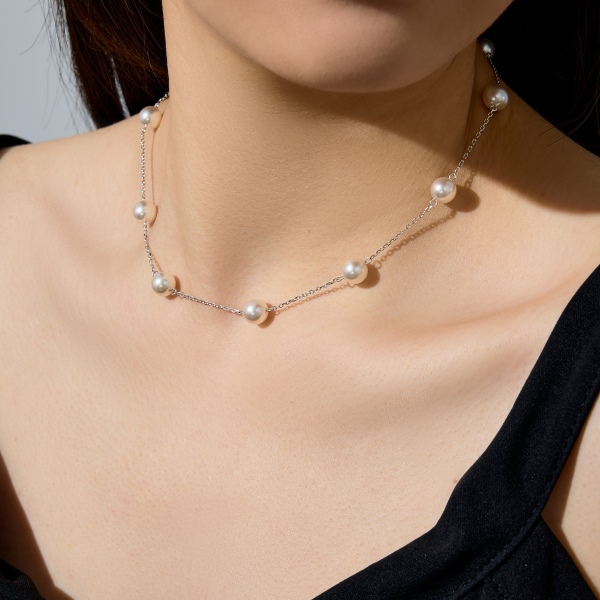 925 Sterling Silver 18K Gold Plated Pearl Necklace - Image 4