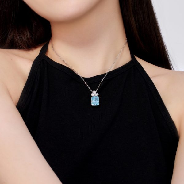 925 Sterling Silver Cubic Zirconia Rectangle Cut Necklace