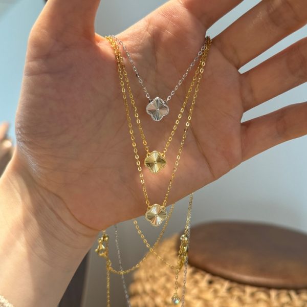 925 Sterling Silver 14K Plated Four Leaf Clover Necklace
