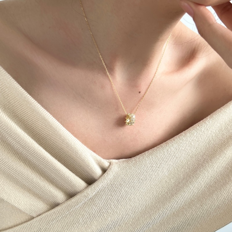 925 Sterling Silver 14K Gold Plated Cubic Zirconia Necklace - Image 3