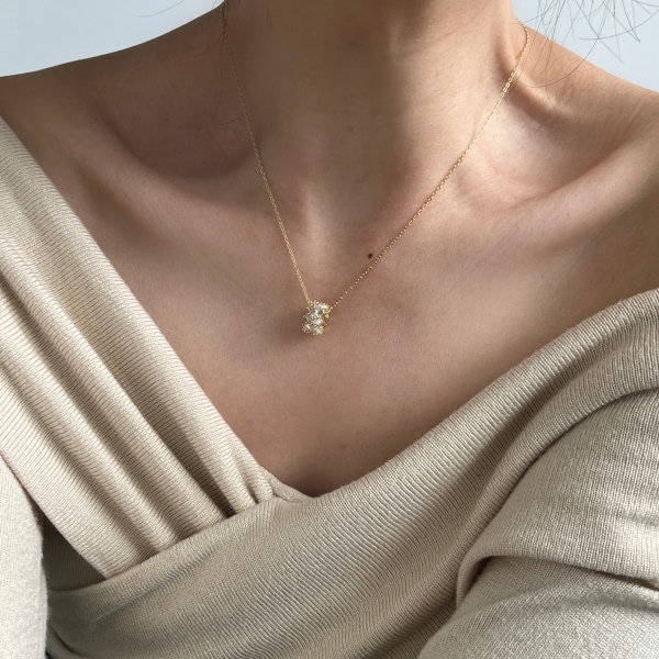 925 Sterling Silver 14K Gold Plated Cubic Zirconia Necklace - Image 5