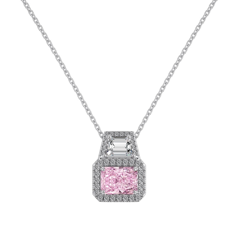 925 Sterling Silver Cubic Zirconia Rectangle Cut Necklace