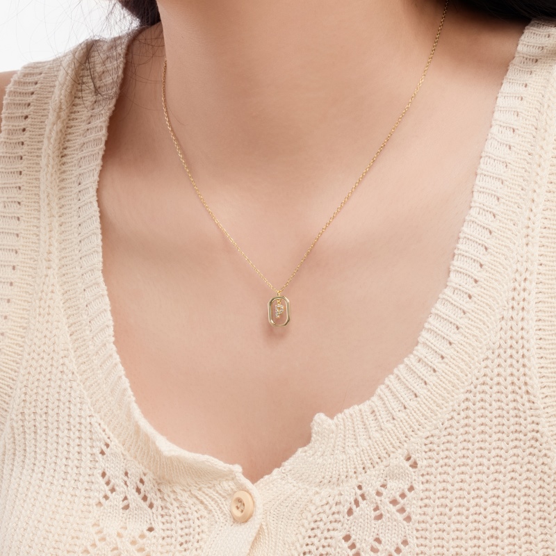925 Sterling Silver 14K Gold Plated Cubic Zirconia Necklace