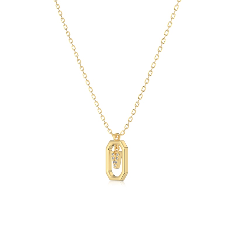 925 Sterling Silver 14K Gold Plated Cubic Zirconia Necklace