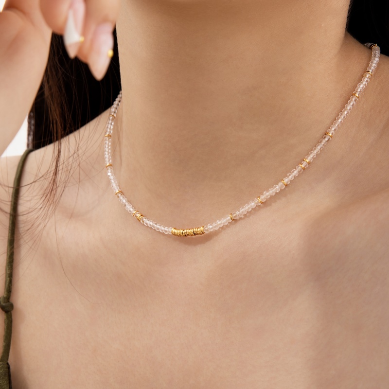 925 Sterling Silver 18K Gold Plated Natural White Crystal Necklace