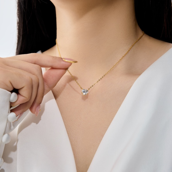 925 Sterling Silver 18K Gold Plated Cubic Zirconia Necklace - Image 5