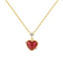 925 Sterling Silver 18K Gold Plated Red Heart Agate Necklace
