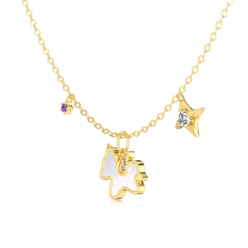 925 Sterling Silver 18K Gold Plated Cubic Zirconia Necklace