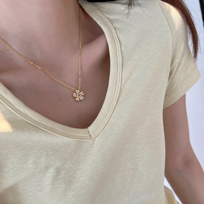 925 Sterling Silver 18K Gold Plated Cubic Zirconia Necklace - Image 2