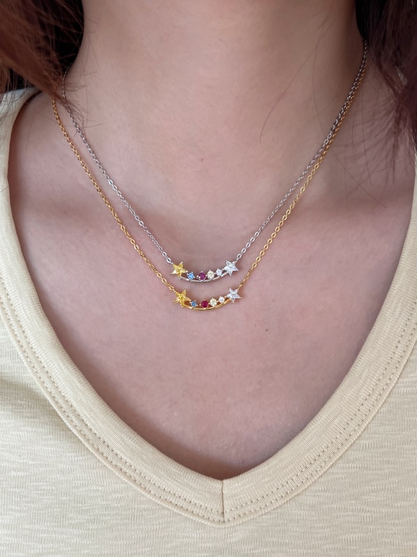 925 Sterling Silver 18K Gold Plated Cubic Zirconia Necklace - Image 5
