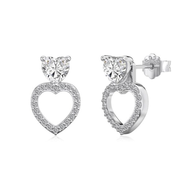 925 Sterling Silver Cubic Zirconia Heart Earrings