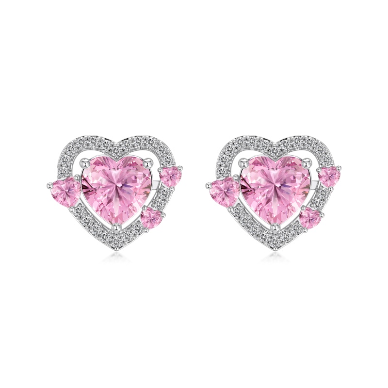 925 Sterling Silver Cubic Zirconia Heart Earrings