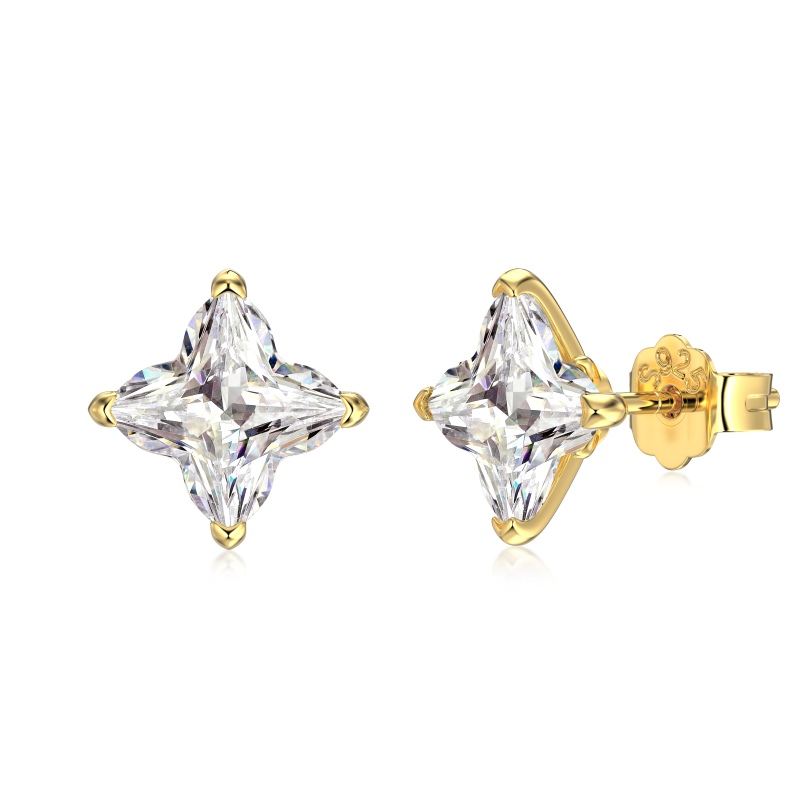925 Sterling Silver 18K Gold Plated Cubic Zirconia Earrings - Image 3