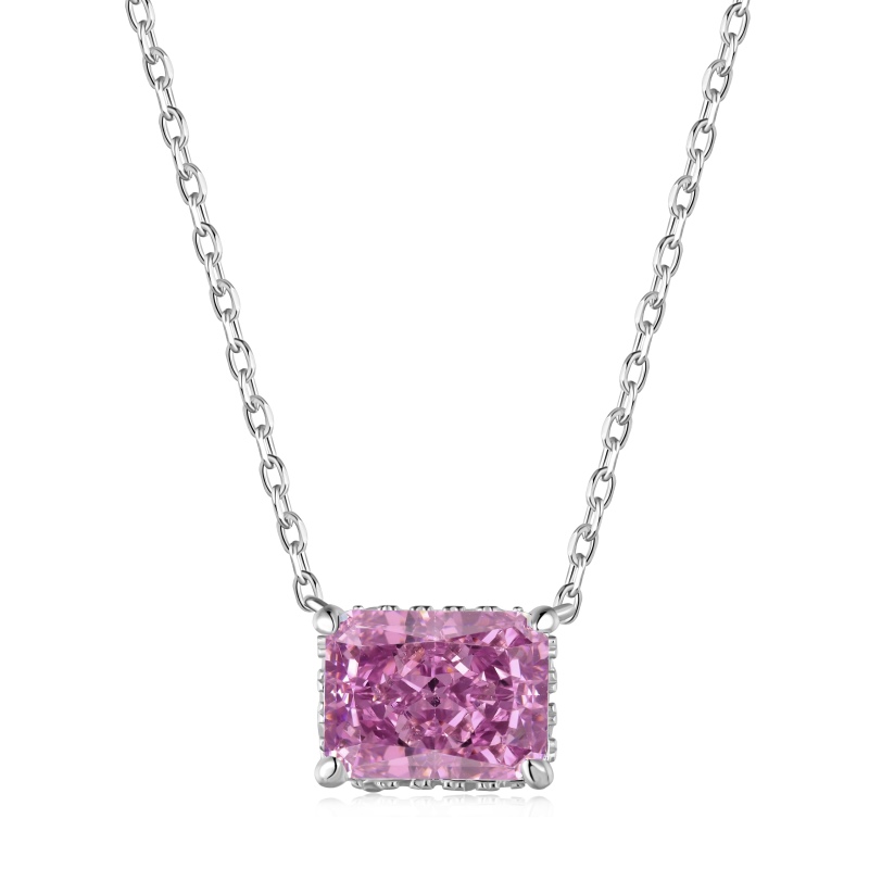 925 Sterling Silver Cubic Zirconia Rectangle Cut Necklace
