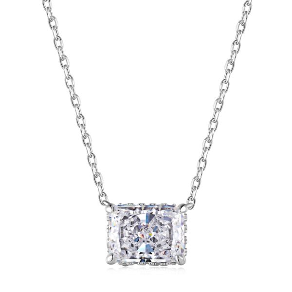 925 Sterling Silver Cubic Zirconia Rectangular Necklace