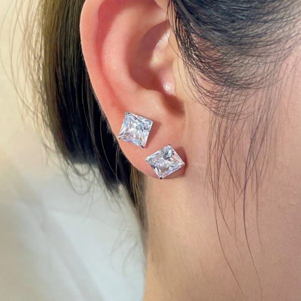 925 Sterling Silver Cubic Zirconia Square Cut Earrings