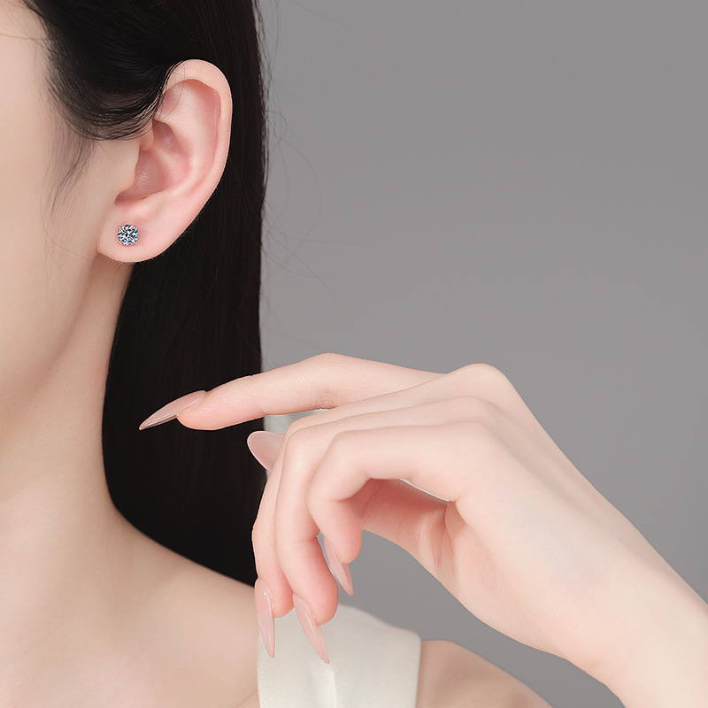 Minimalist Moissanite 925 Sterling Silver Stud Earrings - Image 4