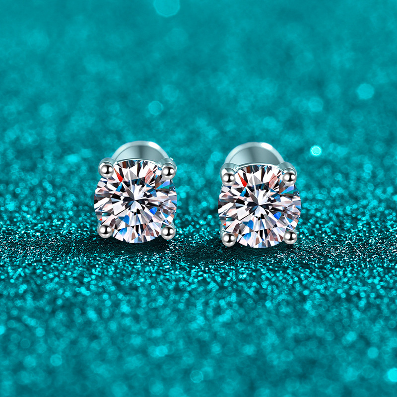 Minimalist Moissanite 925 Sterling Silver Stud Earrings - Image 2
