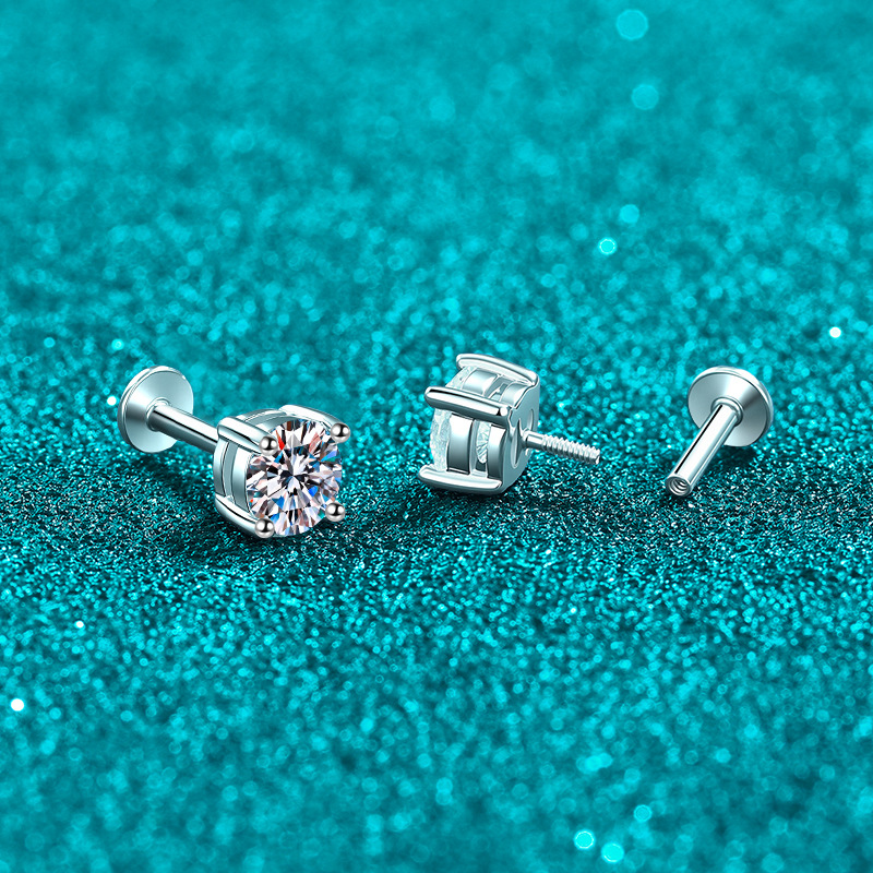 Minimalist Moissanite 925 Sterling Silver Stud Earrings - Image 3