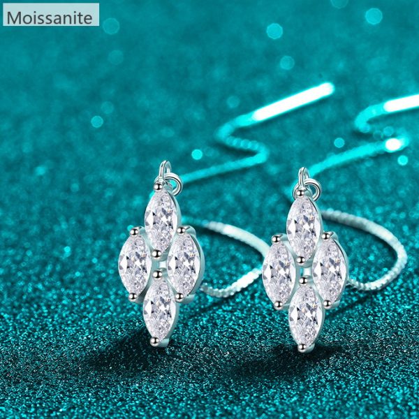 [Moissanite] 925 Sterling Silver Marquise Cut Stud Earrings