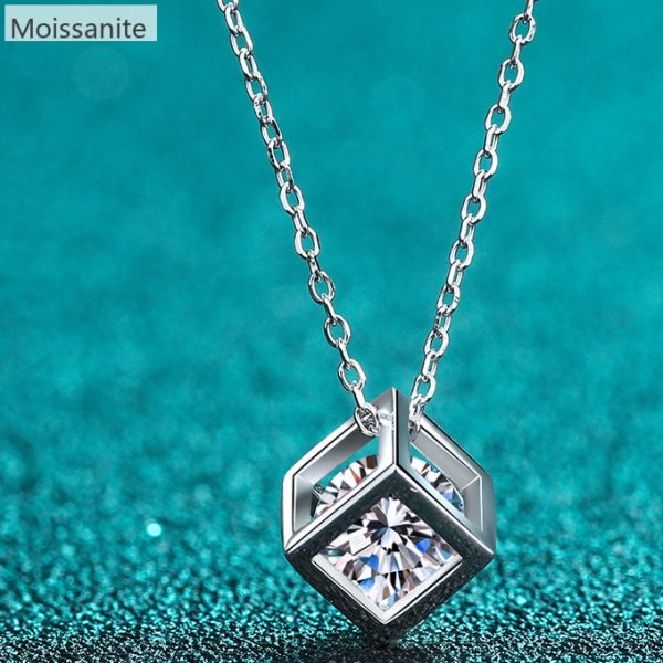 [Moissanite] 925 Sterling Silver Square Cut Necklace