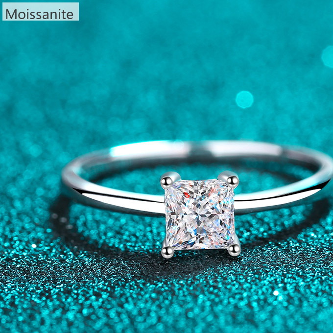 Moissanite 925 Sterling Silver Princess Cut Ring