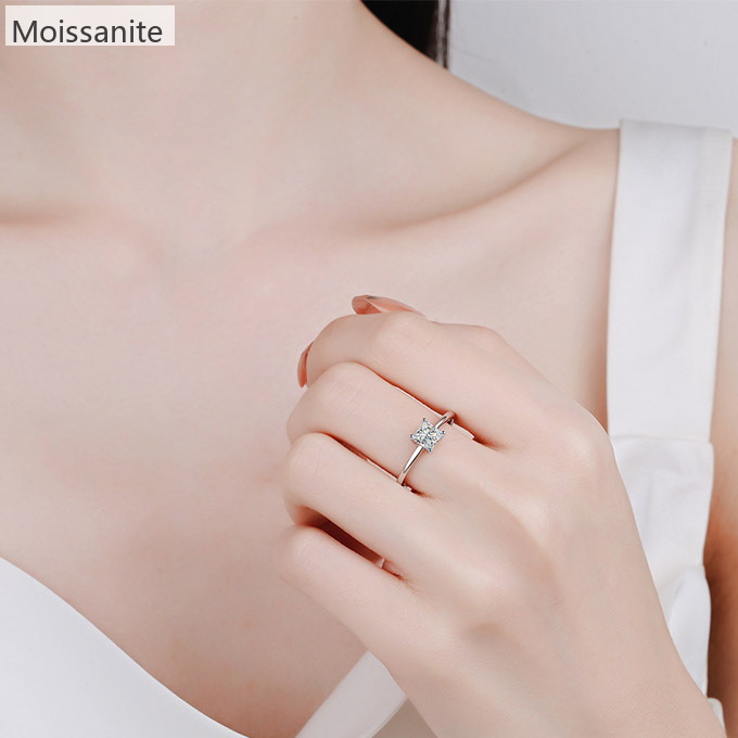 Moissanite 925 Sterling Silver Princess Cut Ring - Image 3